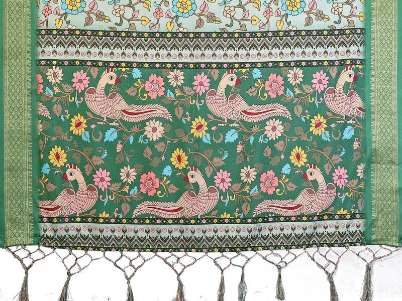 Heavy rich cotton silk digitalprint & jequared rich heavy border with fancy tassel with jacqurd blouse