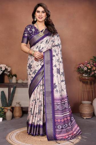 Heavy rich cotton silk digitalprint & jequared rich heavy border with fancy tassel with jacqurd blouse