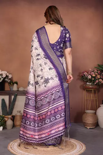 Heavy rich cotton silk digitalprint & jequared rich heavy border with fancy tassel with jacqurd blouse