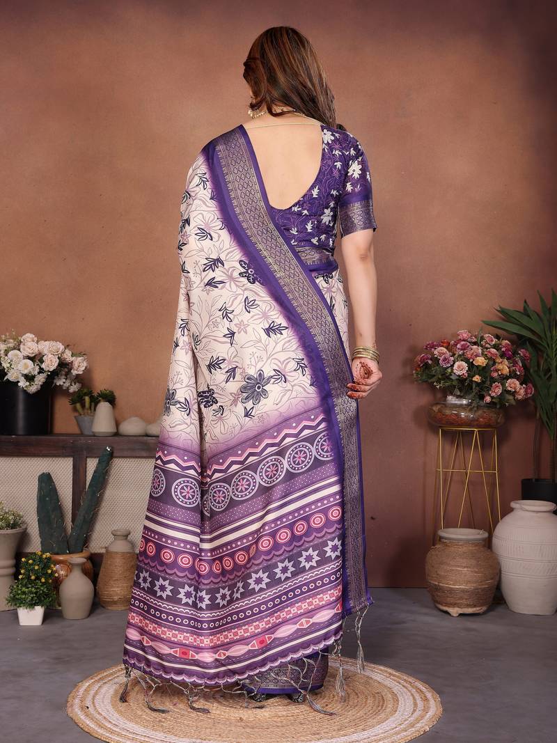 Heavy rich cotton silk digitalprint & jequared rich heavy border with fancy tassel with jacqurd blouse