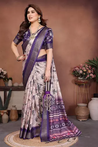 Heavy rich cotton silk digitalprint & jequared rich heavy border with fancy tassel with jacqurd blouse