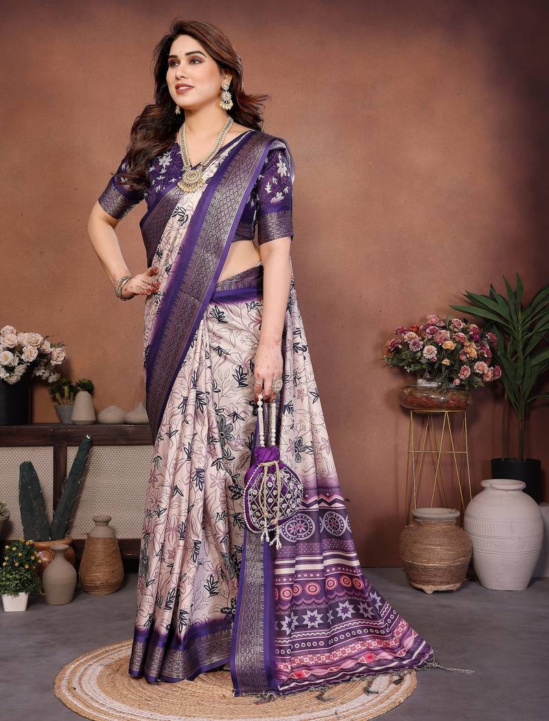 Heavy rich cotton silk digitalprint & jequared rich heavy border with fancy tassel with jacqurd blouse