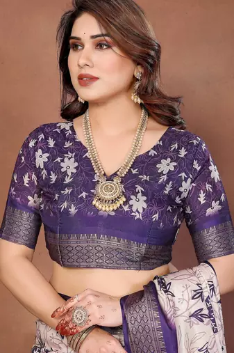 Heavy rich cotton silk digitalprint & jequared rich heavy border with fancy tassel with jacqurd blouse
