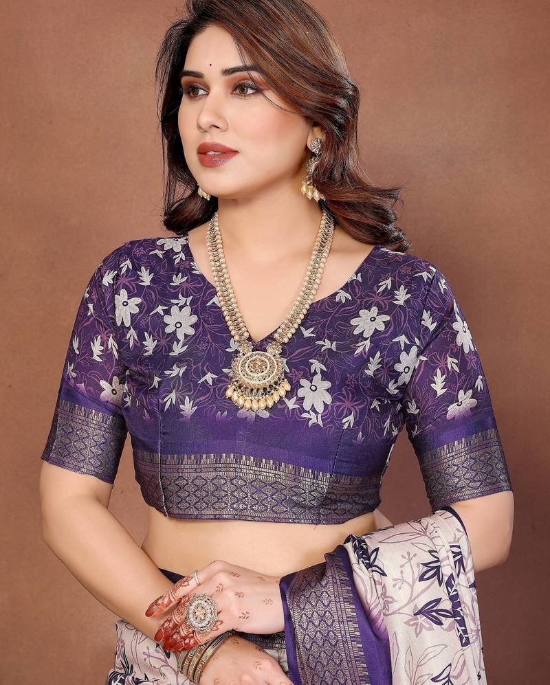 Heavy rich cotton silk digitalprint & jequared rich heavy border with fancy tassel with jacqurd blouse