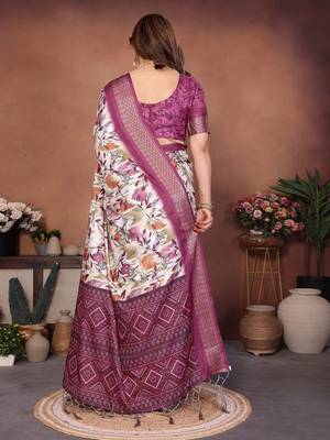 Heavy rich cotton silk digitalprint & jequared rich heavy border with fancy tassel with jacqurd blouse 2
