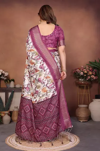 Heavy rich cotton silk digitalprint & jequared rich heavy border with fancy tassel with jacqurd blouse