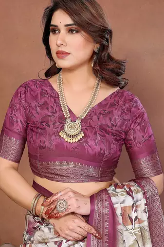 Heavy rich cotton silk digitalprint & jequared rich heavy border with fancy tassel with jacqurd blouse