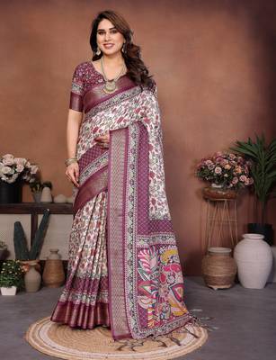 Heavy rich cotton silk digitalprint & jequared rich heavy border with fancy tassel with jacqurd blouse 1