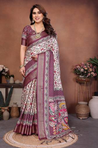 Heavy rich cotton silk digitalprint & jequared rich heavy border with fancy tassel with jacqurd blouse