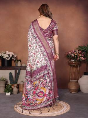 Heavy rich cotton silk digitalprint & jequared rich heavy border with fancy tassel with jacqurd blouse 2