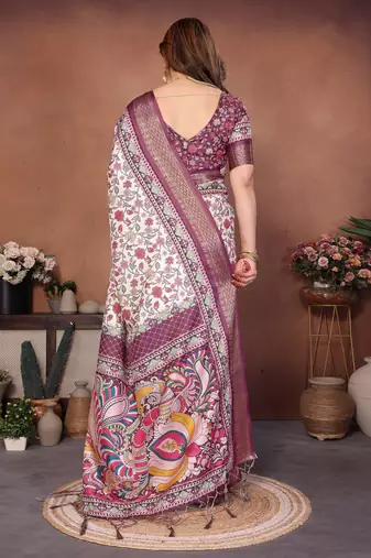 Heavy rich cotton silk digitalprint & jequared rich heavy border with fancy tassel with jacqurd blouse