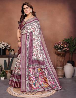 Heavy rich cotton silk digitalprint & jequared rich heavy border with fancy tassel with jacqurd blouse 3