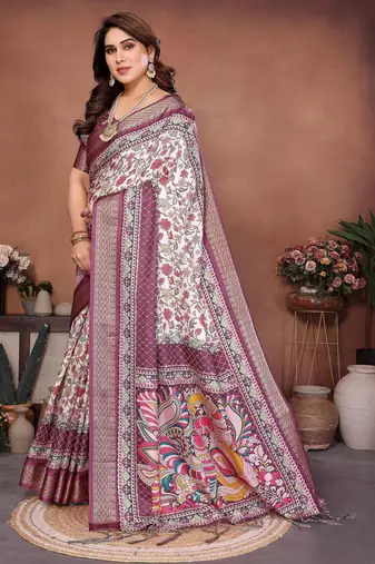 Heavy rich cotton silk digitalprint & jequared rich heavy border with fancy tassel with jacqurd blouse