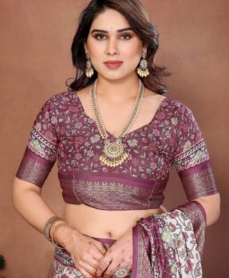 Heavy rich cotton silk digitalprint & jequared rich heavy border with fancy tassel with jacqurd blouse 4