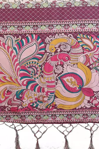 Heavy rich cotton silk digitalprint & jequared rich heavy border with fancy tassel with jacqurd blouse