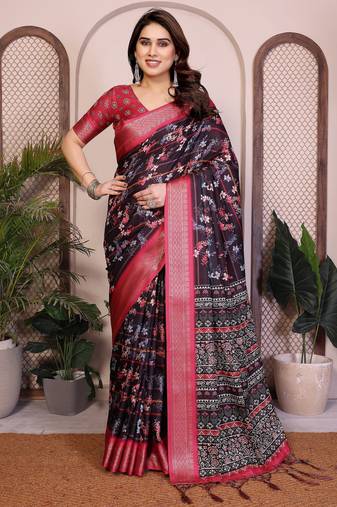 Premium cotton silk & soft flowing drape silk floral print sarees