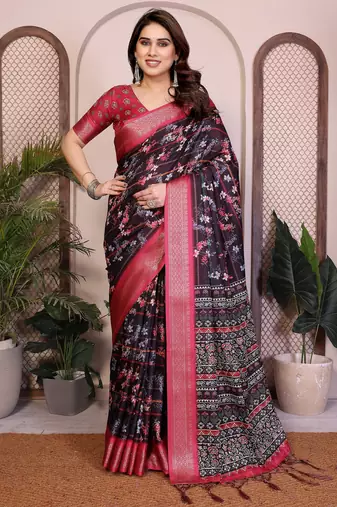 Premium cotton silk & soft flowing drape silk floral print sarees