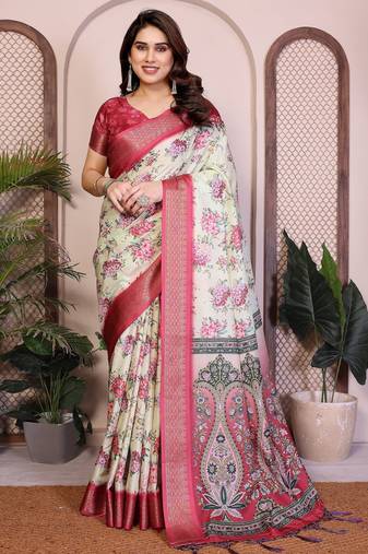 Premium cotton silk & soft flowing drape silk floral print sarees