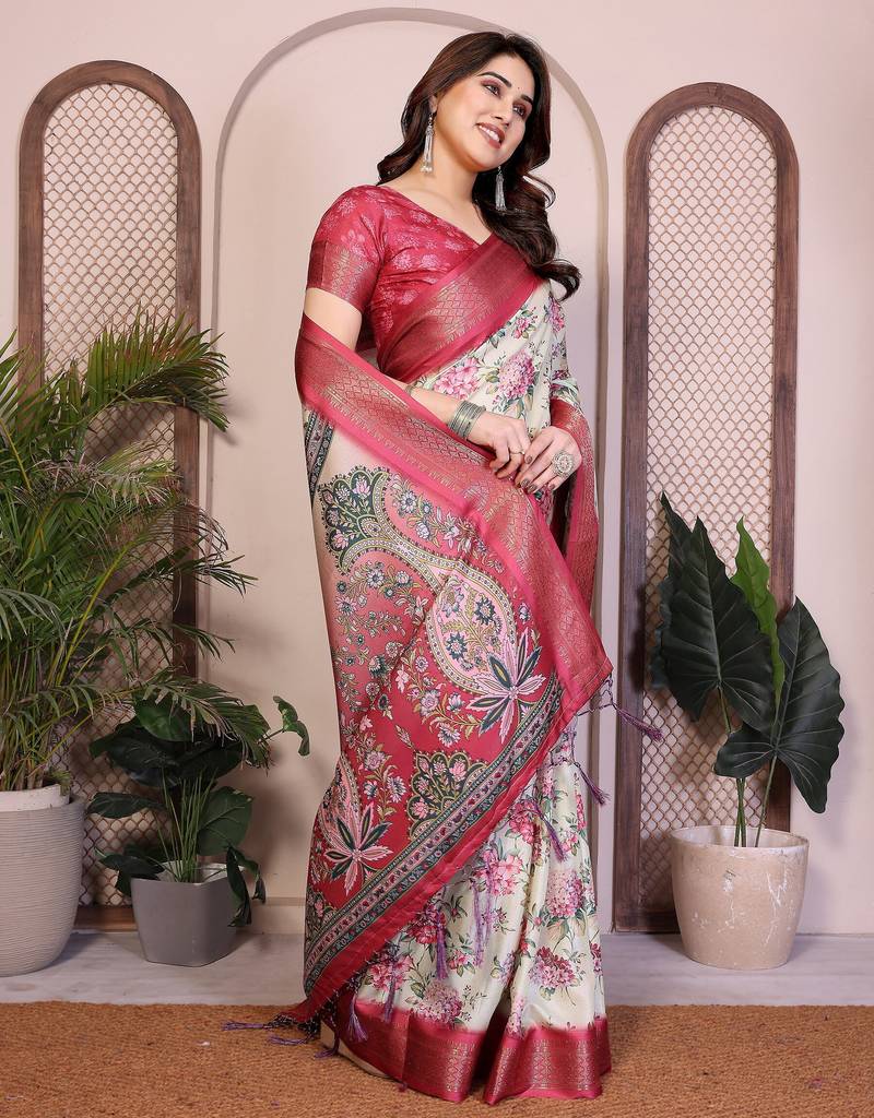 Premium cotton silk & soft flowing drape silk floral print sarees