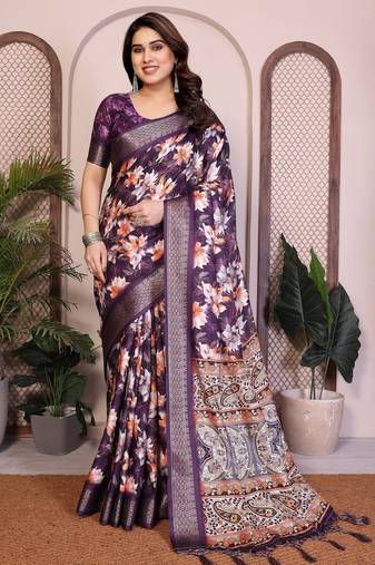 Premium cotton silk & soft flowing drape silk floral print sarees