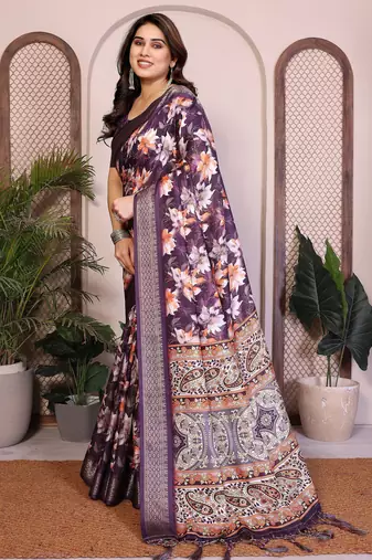 Premium cotton silk & soft flowing drape silk floral print sarees