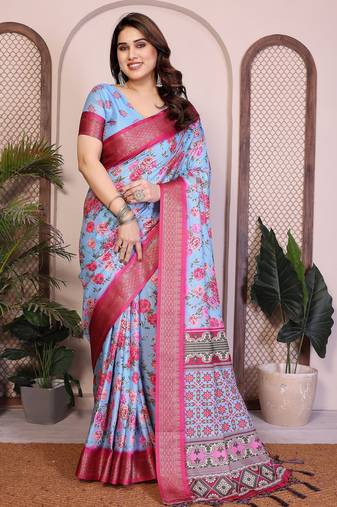 Premium cotton silk & soft flowing drape silk floral print sarees