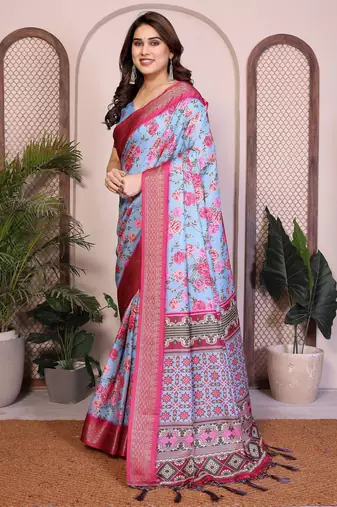 Premium cotton silk & soft flowing drape silk floral print sarees
