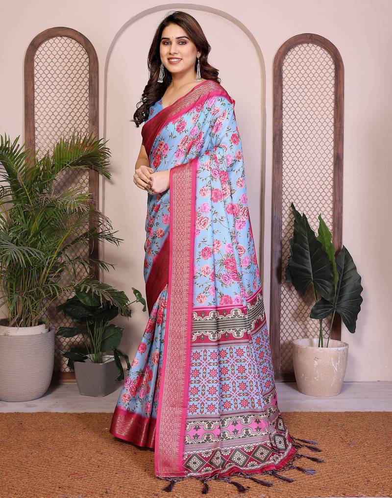 Premium cotton silk & soft flowing drape silk floral print sarees