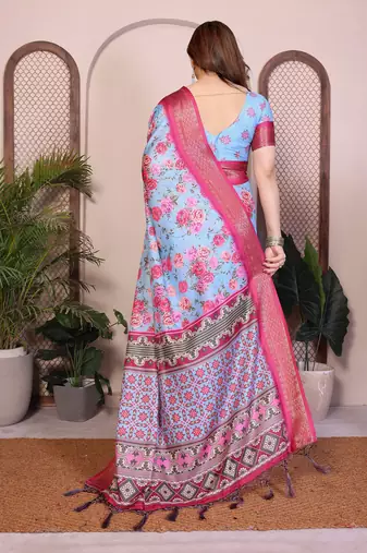 Premium cotton silk & soft flowing drape silk floral print sarees