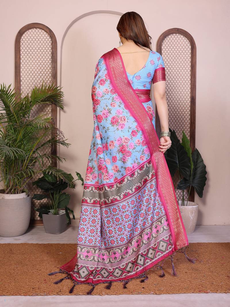 Premium cotton silk & soft flowing drape silk floral print sarees