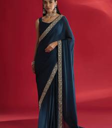 Blue heavy rangoli silk with embroidery sequence  & coding work lace border saree with blouse