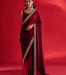 Red heavy rangoli silk with embroidery sequence  & coding work lace border saree with blouse