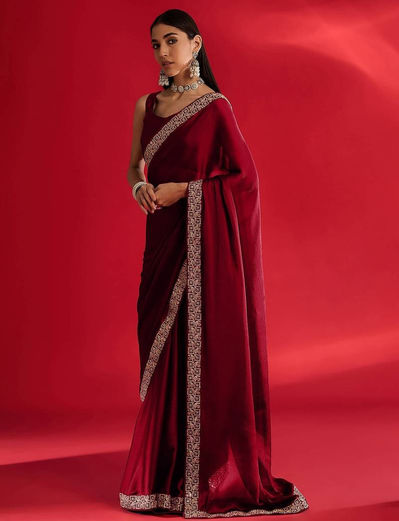 Red heavy rangoli silk with embroidery sequence  & coding work lace border saree with blouse