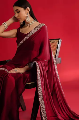 Red heavy rangoli silk with embroidery sequence  & coding work lace border saree with blouse