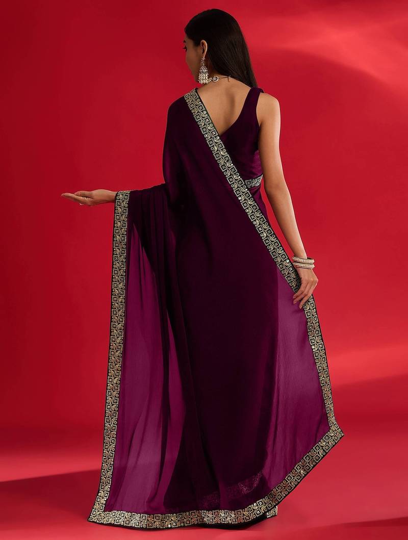 Wine heavy rangoli silk with embroidery sequence  & coding work lace border saree with blouse