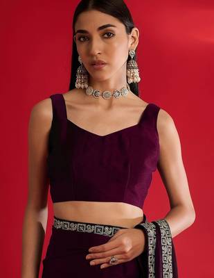 Wine heavy rangoli silk with embroidery sequence  & coding work lace border saree with blouse 5