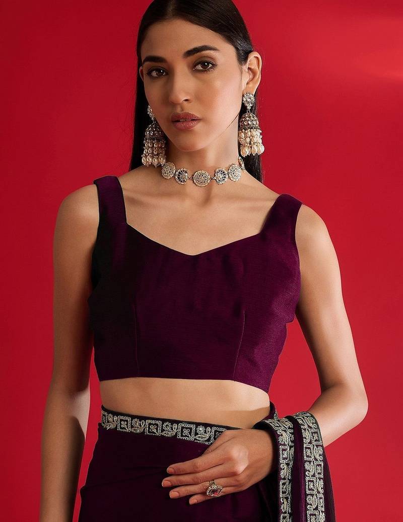 Wine heavy rangoli silk with embroidery sequence  & coding work lace border saree with blouse