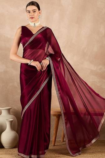 Magenta heavy rangoli with embroidery sequence fancy lace border with blouse