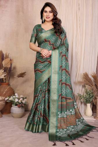 Premium soft aura cotton silk &  bandhej print saree with blouse