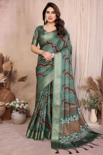 Premium soft aura cotton silk &  bandhej print saree with blouse