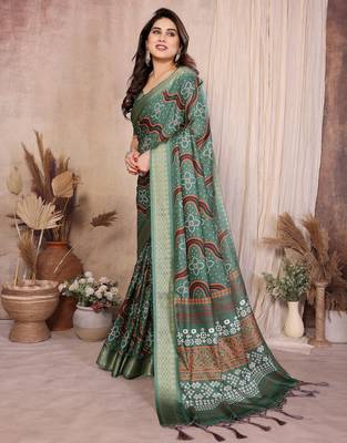 Premium soft aura cotton silk &  bandhej print saree with blouse 2