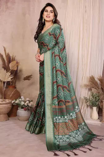 Premium soft aura cotton silk &  bandhej print saree with blouse