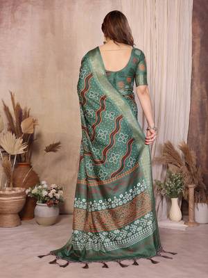 Premium soft aura cotton silk &  bandhej print saree with blouse 3