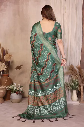 Premium soft aura cotton silk &  bandhej print saree with blouse