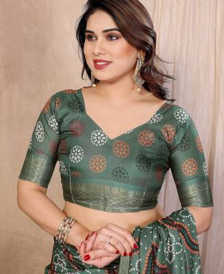 Premium soft aura cotton silk &  bandhej print saree with blouse 4