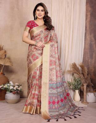 Premium soft aura cotton silk &  bandhej print saree with blouse 1