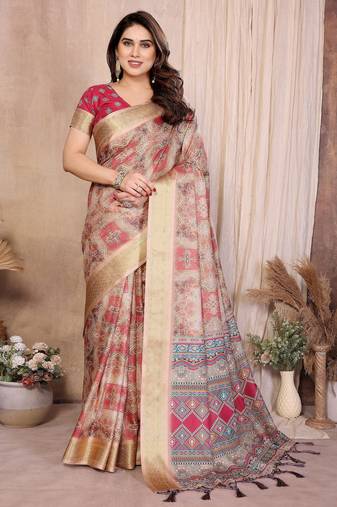 Premium soft aura cotton silk &  bandhej print saree with blouse