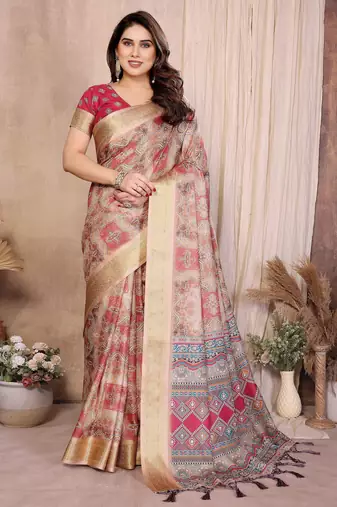Premium soft aura cotton silk &  bandhej print saree with blouse