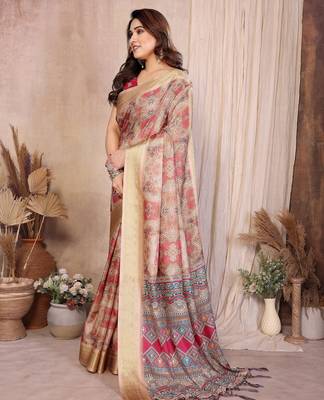 Premium soft aura cotton silk &  bandhej print saree with blouse 2