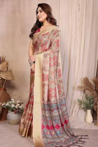 Premium soft aura cotton silk &  bandhej print saree with blouse